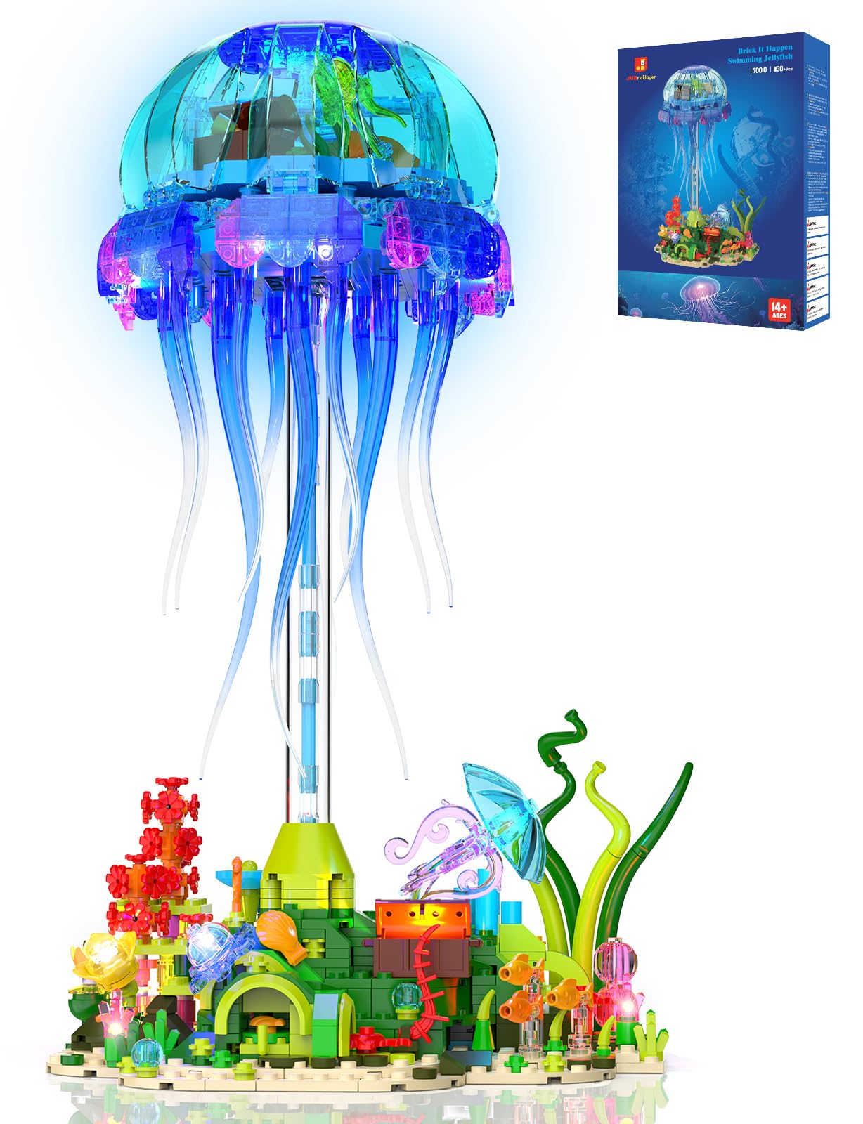 JMBricklayer Jellyfish Building Set with LED Lights, Ocean Animal Collection Toy, Floating Jellyfish Lamp, Sea Creature Display for Adults, Home & Office Decor, Creative Gifts for Boys Girls 14+