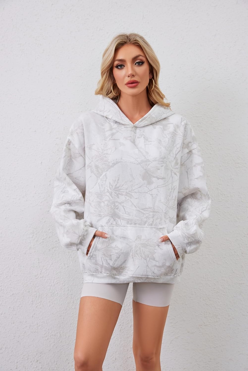 Women Oversized Fleece Camo Hoodies Maple Leaf Hooded Sweatshirt Casual Long Sleeve Fall Pullover Tops With Pockets - Image 5