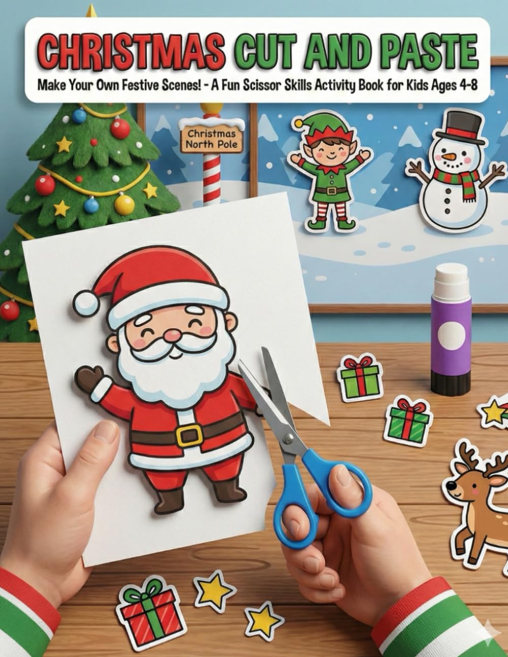Christmas Cut and Paste Activity Book for Kids: Build a Snowman, Decorate a Tree & Create Holiday Scenes - Scissor Skills Workbook for Ages 4-8 (TinyJoy Early Learning Coloring Series)