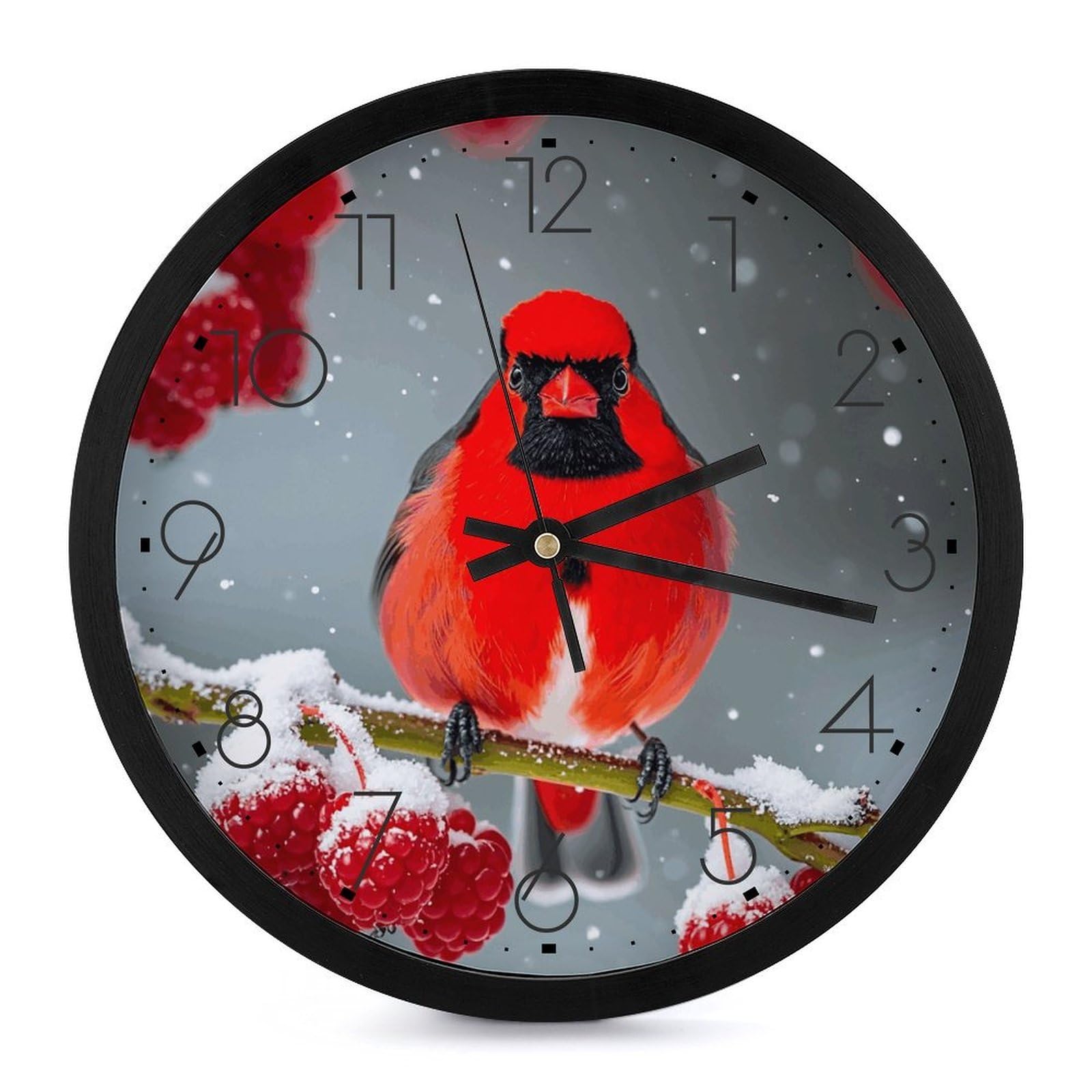 Horloge murale sans tic-tac oiseau cardinal grand format pour chambre et salon calme