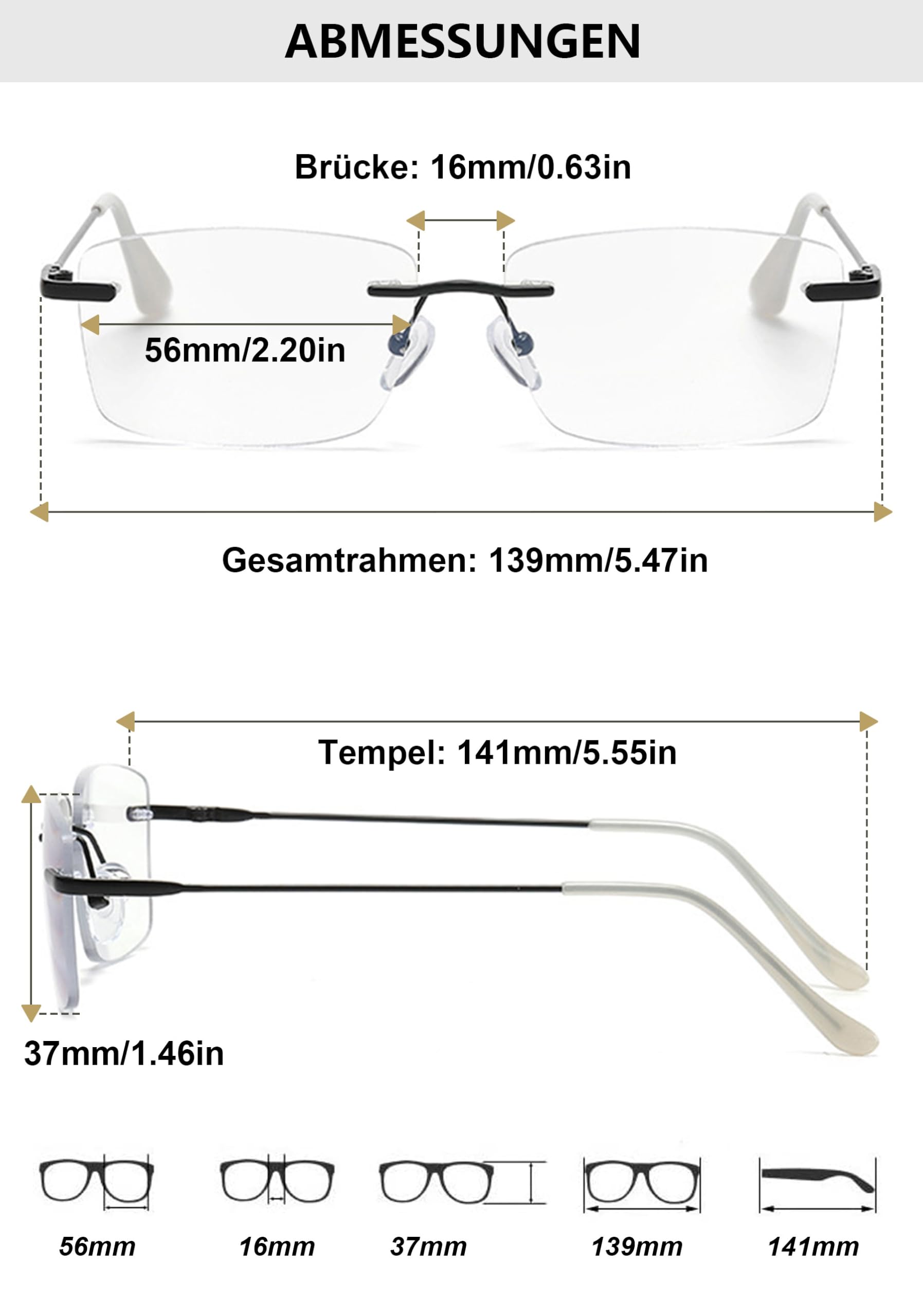 Lanomi Selbsttönende Gleitsichtbrille Herren Rahmenlos Photochromic Progressive Multifokale Lesebrille Blaulichtfilter Rechteck Randlos Gleitsicht Lesehilfe Brille