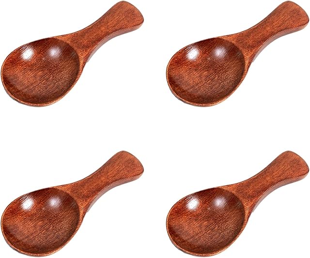 Small Wooden Spoons 4 PCS 3 inches Wood Spice Spoon with Short Handle for Condiments, Ice Cream, Tiny Wooden Serving Spoon for Honey, Coffee, Tea, Sugar, Jam.