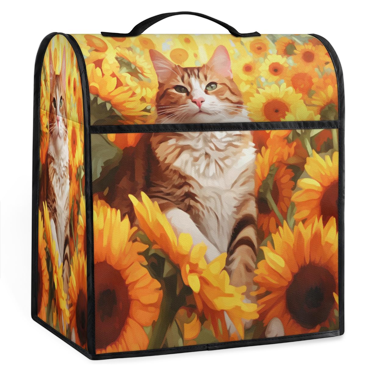 Coffee Maker Cover Cute Cat Sunflower Kitchen Appliance Covers Small Appliance Covers Blender Cover Juicer Cover Dust Covers for Kitchen Appliances with Top Handle and Pockets,Washable,B372