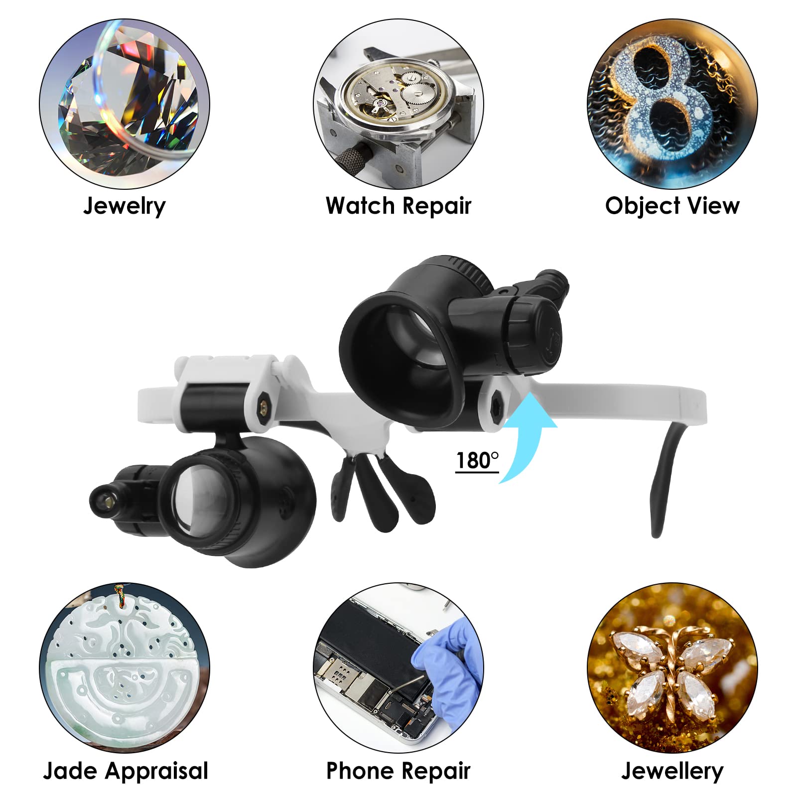 Lightswim Occhiali Lente D'Ingrandimento Con LED | 7 Lenti Intercambiabili 3X-15X | Per Modellismo E Lettura - Foto 5