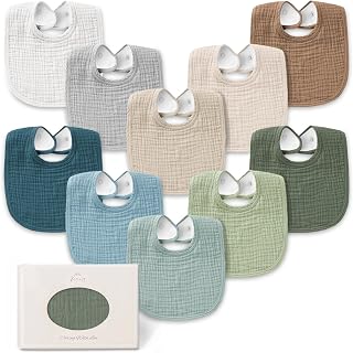 Konssy 10-Pack Muslin Bandana Baby Bibs for Drooling Teething Newborns Infants Unisex Soft Cotton