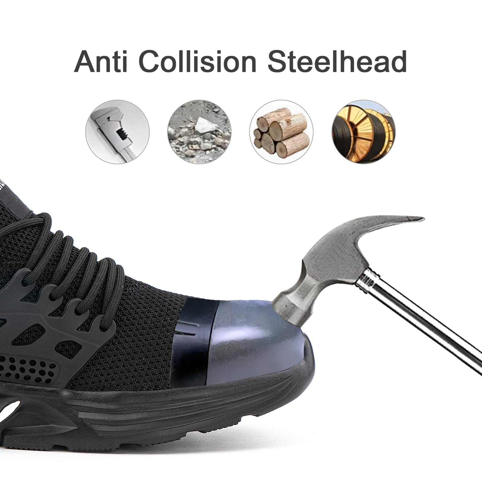 Hitmars Zapatos de Seguridad Hombre Zapatillas de Seguridad Mujer Zapatillas de Trabajo Punta de Acero Safety Shoes Calzado de Seguridad Ligero Negro EU 46