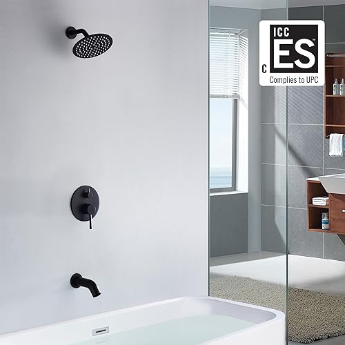 Miniatura 2 de sumerain Kit de molduras para bañera y ducha con válvula áspera, grifo de ducha negro con boquilla de bañera, cabezal de ducha de 8 pulgadas,