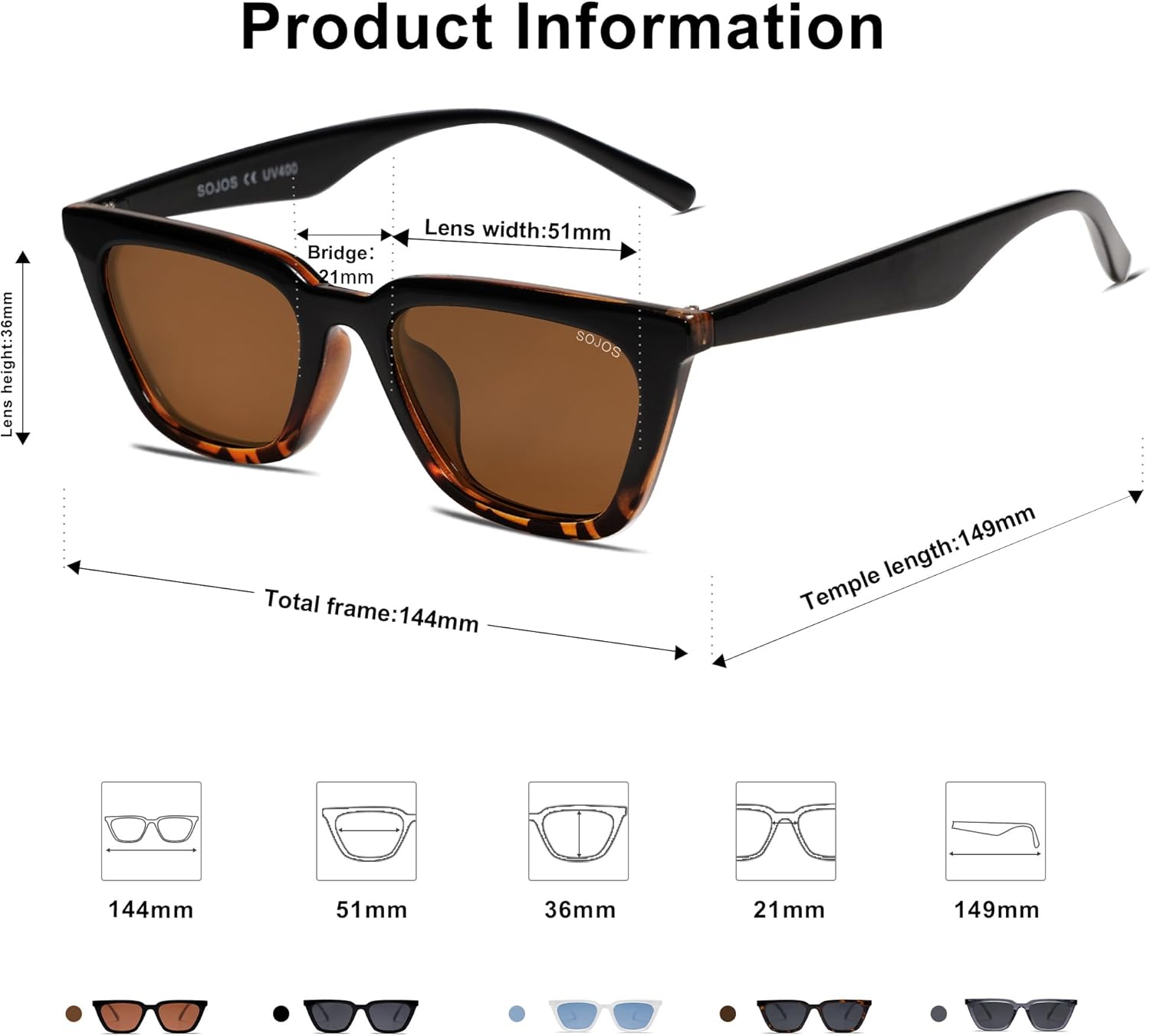 SOJOS Polarized Narrow Square Cateye Sunglasses for Women Retro Trendy Driving Glasses SJ2169 - Image 3