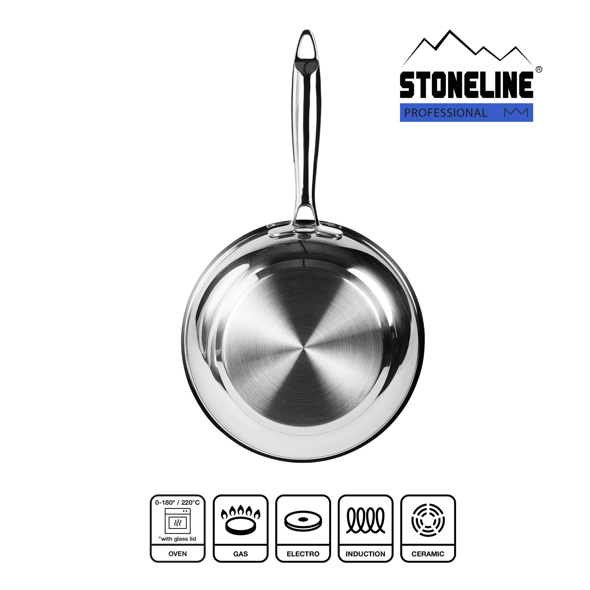 STONELINE PROFESSIONAL Batterie de cuisine en acier inoxydable 11 pièces 18/20/24 cm, poêle et casseroles en acier inoxydable avec couvercle, revêtement antiadhésif avec véritables particules de