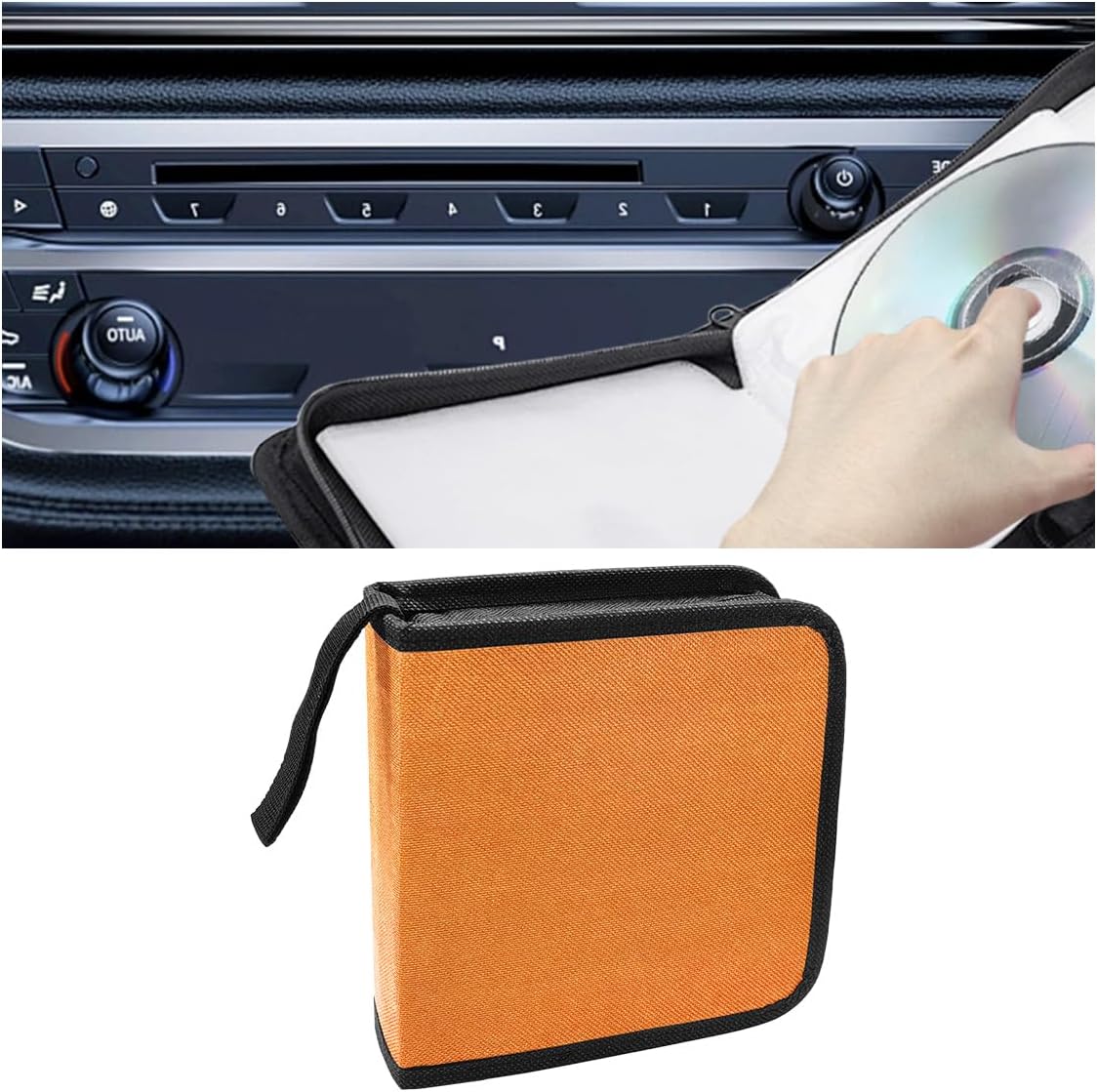 Craedli Car CD Case Holder, 40 Capacity DVD Disc Organizer Wallet with Zipper, Portable Hard Plastic CD Storage Binder, Universal DVD Protective Accessories for Car, Home, Travel, Office (Orange)