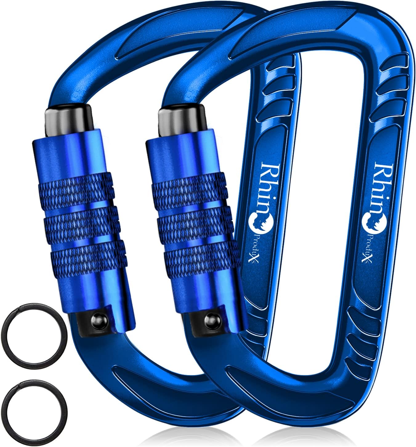 Rhino Produxs 12kN Heavy Duty Lightweight Carabiner Clips with keyrings - Excellent for Securing Pets, Outdoor, Camping, Hiking, Hammock, Dog Leash Harness, Keychains