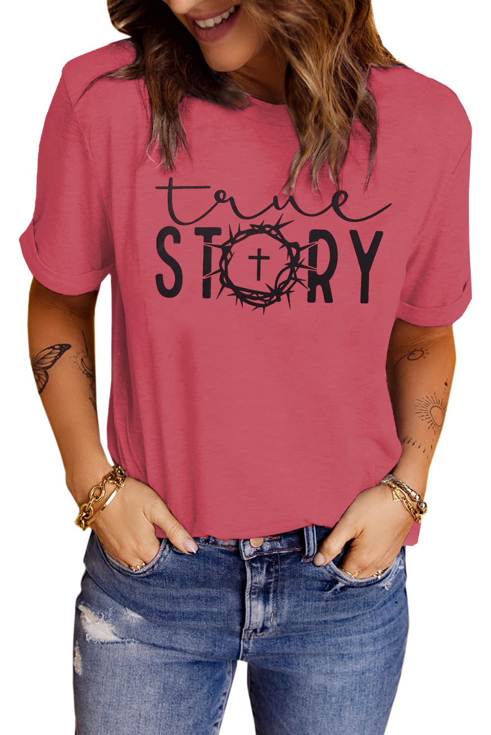 CM C&M WODROChristian Easter Shirts for Women Summer Casual Short Sleeve True Story Jesus Graphic Tops Religious Tees