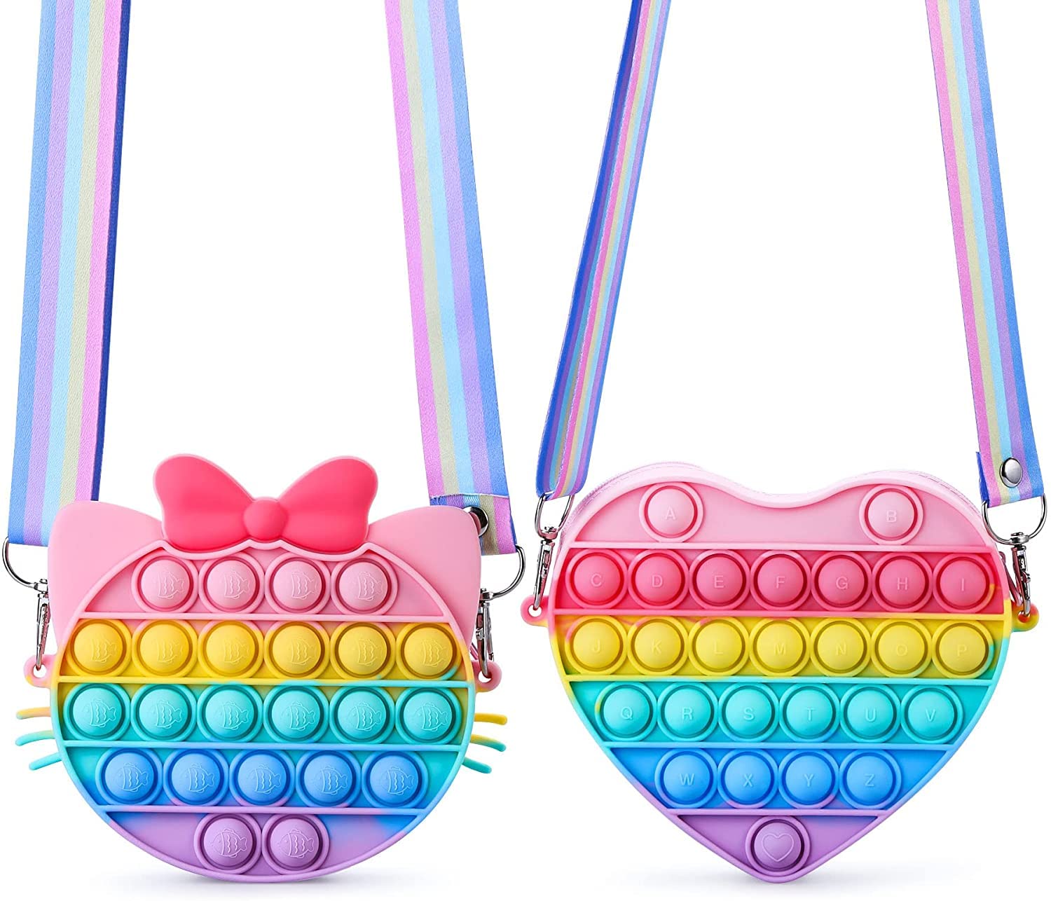 2 Pack Pop Shoulder Bag for Girls and Women,Big Pop it Purse Bags,Pop It Fidget Bag,Lovely Sensory Silicone Cartoon Push pop School Supplies Backpack Bag Toy for Students Kids (Cat)