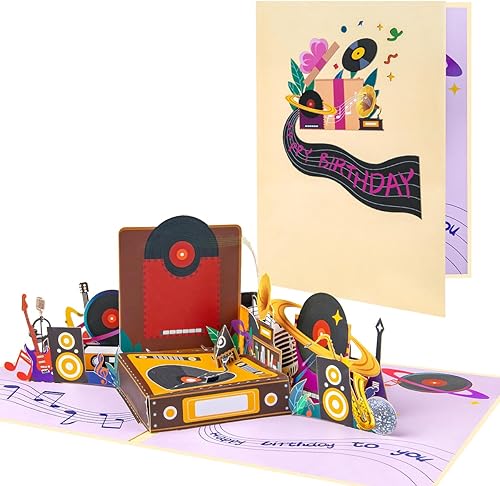 Tarjeta de cumpleaños para tocadiscos, tarjeta desplegable de feliz cumpleaños, tarjetas desplegables para el día del padre, tarjetas de