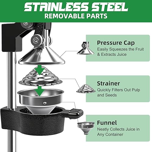 Miniatura 4 de Máquina exprimidora de mano de hierro fundido, prensa manual comercial de hierro fundido, para jugo de naranja, lima, limón, granada, fácil de usar