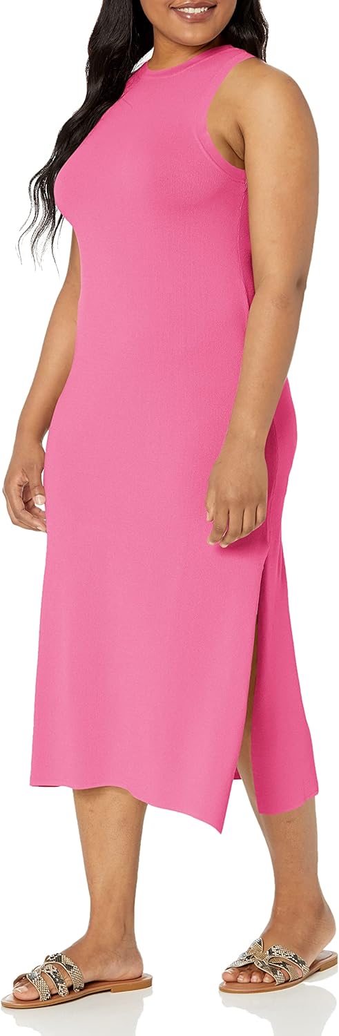 The Drop Womens Gabriela High Neck Cut-in A-line Side-Slit Maxi Sweater Dress