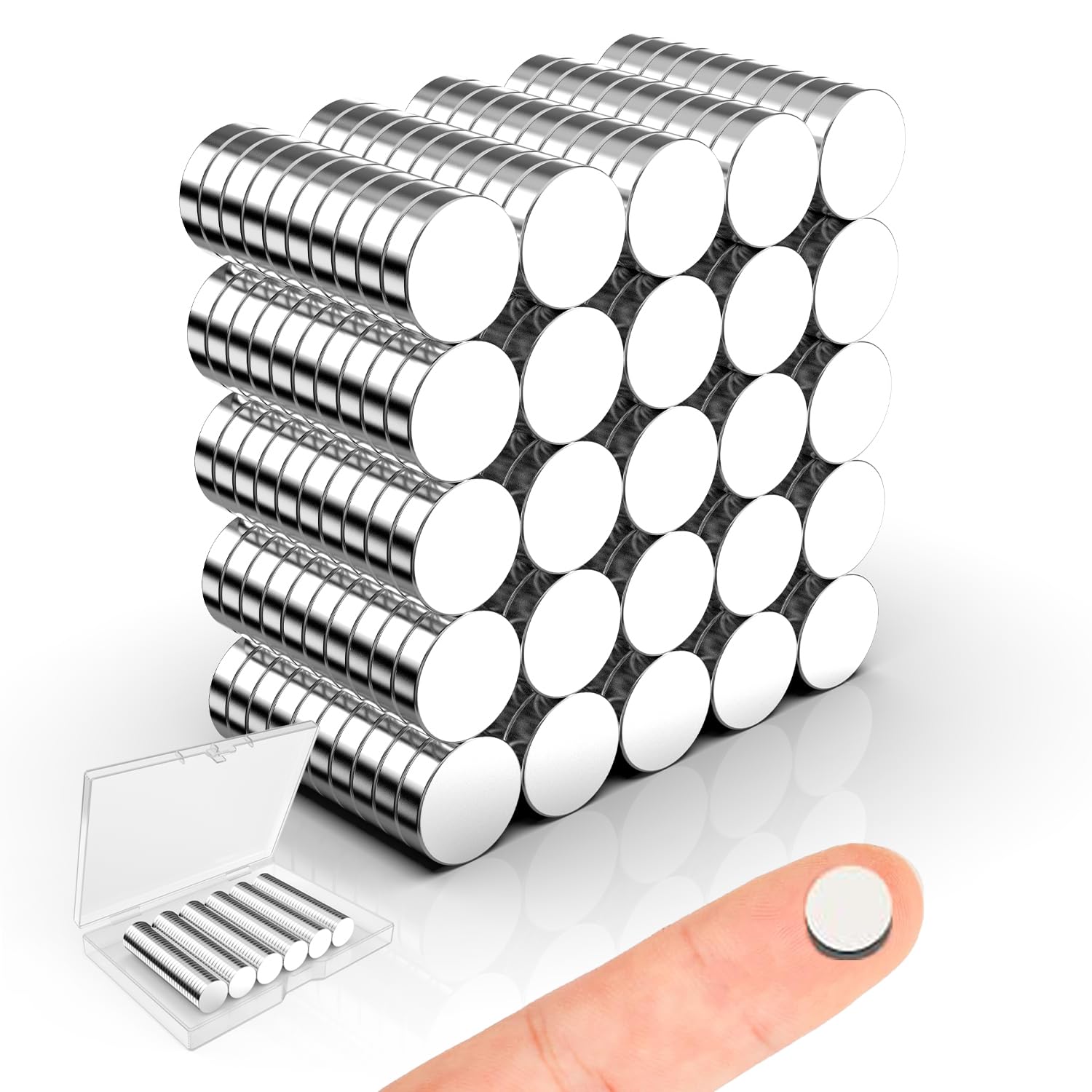 Refrigerator Magnets, Caturledas 250 Pack 8x2mm Small Round Magnetic Rare Earth Neodymium Refrigerator Magnet for Home Kitchen Office School Crafts Dry Erase Board Whiteboard, Silver