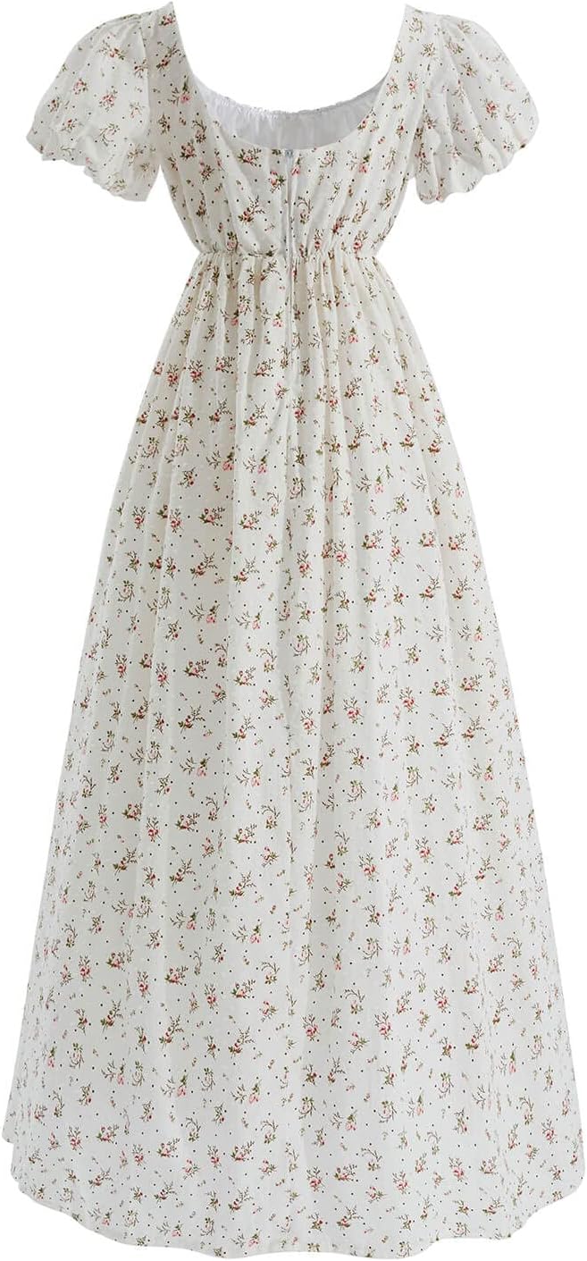 Nuoqi Regency Dresses for Women Floral Regency Era Dress Empire Waist Long Tea Party Dress - Image 3