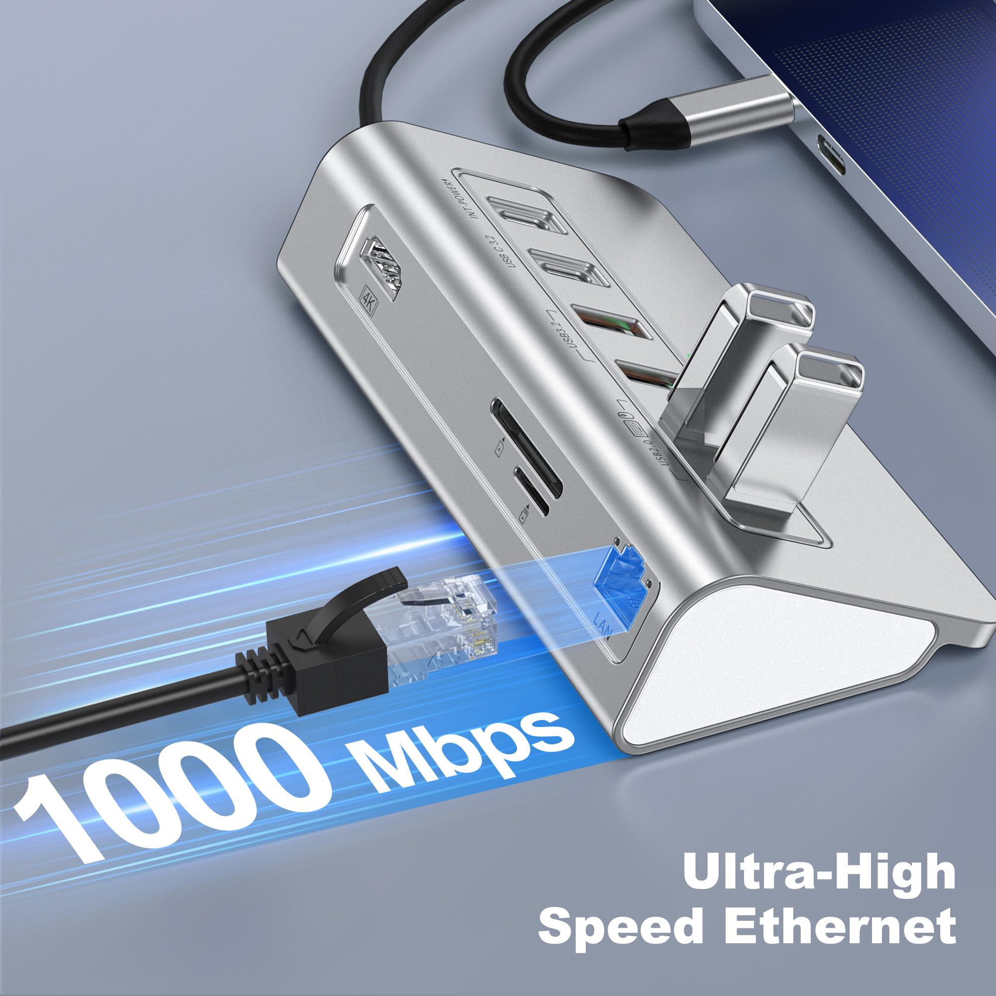 Intpw P9R PRO USB C Hub, 10-in-1 USB C Docking Station mit 1Gbps Ethernet, 4K@60Hz HDMI, 10Gbps 2 Type-A/C 3.2, 2 Type-A 2.0, PD 100W, SD/TF, Aluminium USB HUB für iPhone16/15 Series/MacBook