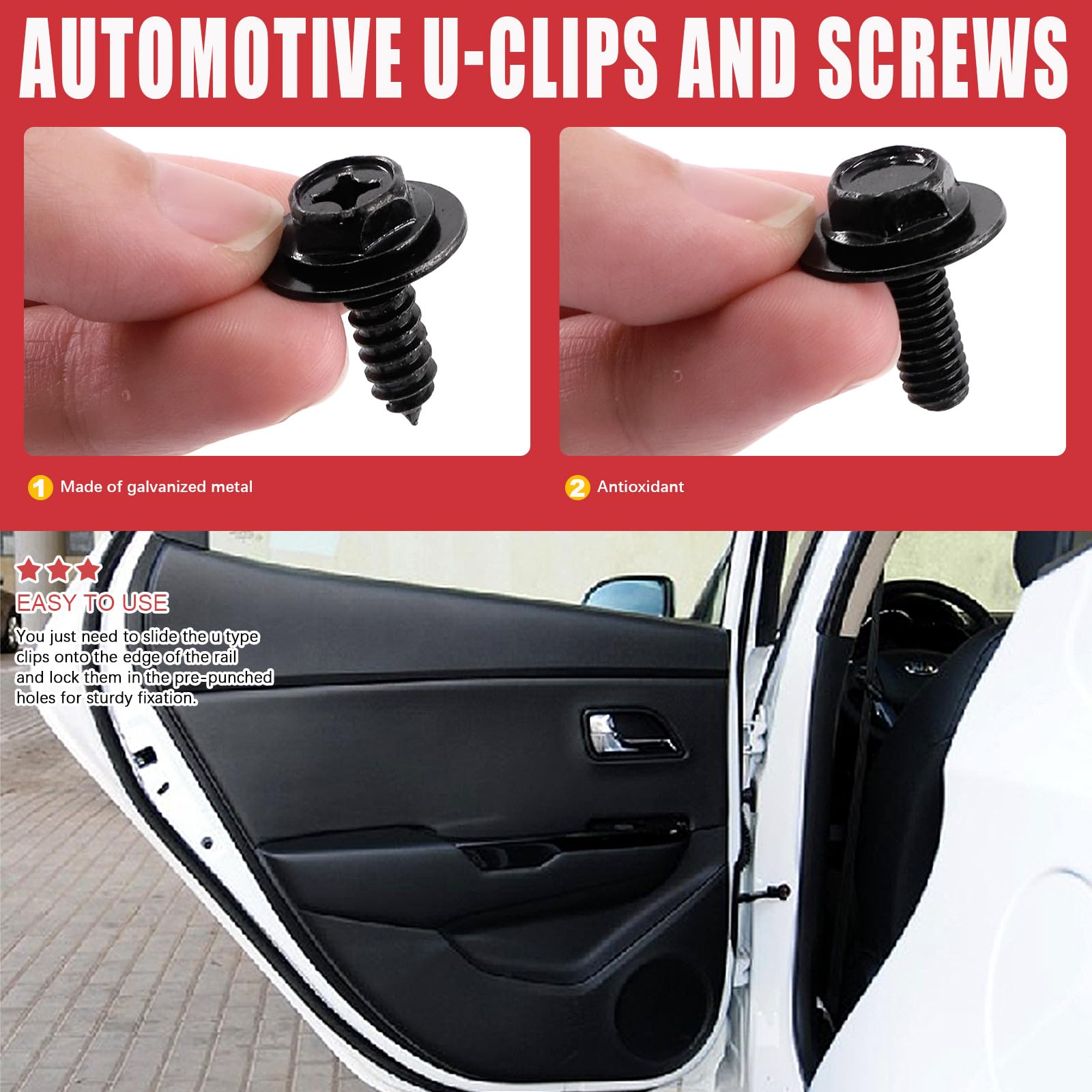 Kit 72 Pièces Clips U Et Vis Auto – Fixations Universelles Pour Carrosserie Et Intérieur Voiture