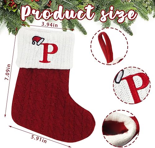 Miniatura 2 de Medias de Navidad con inicial, letra pequeña bordada de punto, medias de Navidad rojas y blancas, letras con monograma, para colgar, medias de