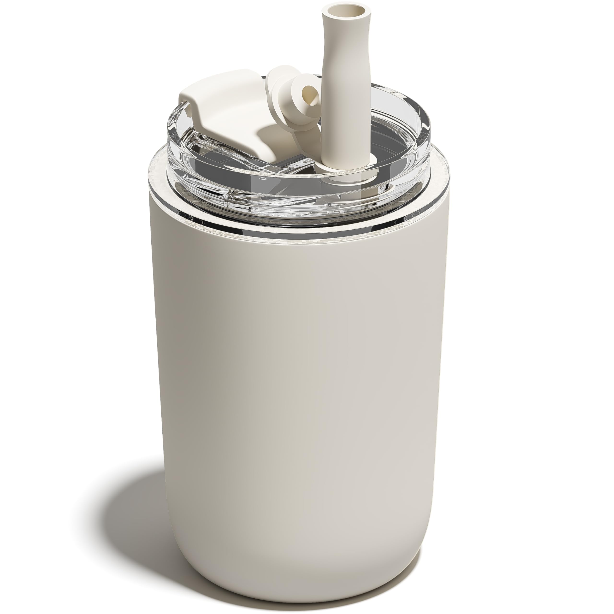 10 oz Insulated Coffee Tumblers, Travel Coffee Tumblers with Straw, Double-Wall Stainless Steel Tumbler, Leak Proof Tumbler, Reusable Cups with Lids for lced and Hot Drinks (Cream)