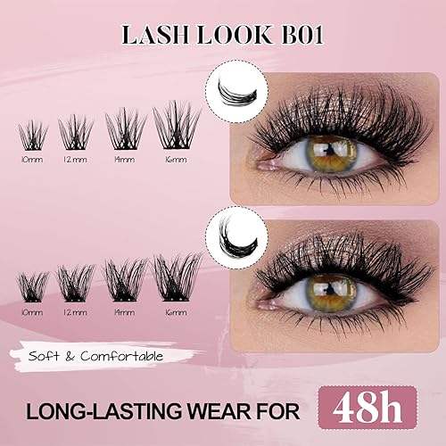 Miniatura 7 de MilyBest 368 pestañas individuales de 0.315 a 0.630 pulgadas, rizo C, kit de extensión de pestañas con 156 racimos de pestañas para unir y sellar