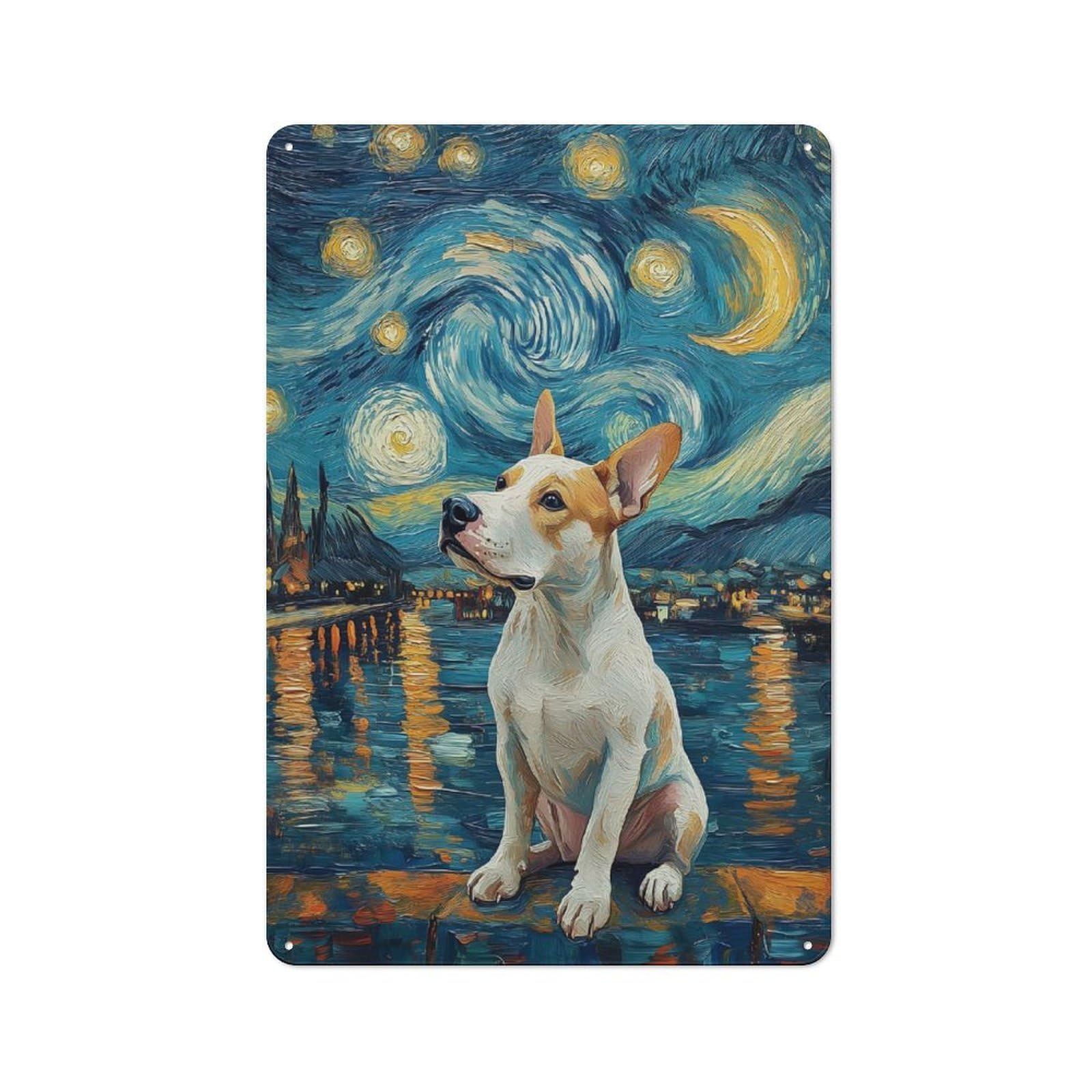 Junmoney Style-8 Tin Wall Plaque 30X20cm With Dog In Starry Night Style Van Gogh Painting For Pub Or Café, For Hospitality Wall Decor Collectors