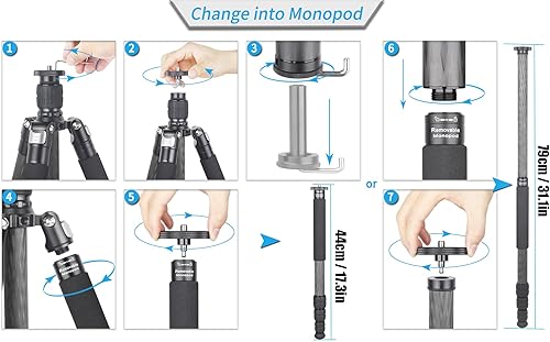 Miniatura 7 de Trípode de fibra de carbono INNOREL RT75C Super Profesional Monopod Soporte de soporte de soporte de baja gravedad Centro de gravedad 360 Cabezal de