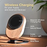 Vista 3 de ARK Uno - Solid Wood MagSafe Stand Magnetic Wireless Charging Station w/Adapter & USB to USB C15W Wireless Charger. for iPhone 12-17 & Some Samsung.