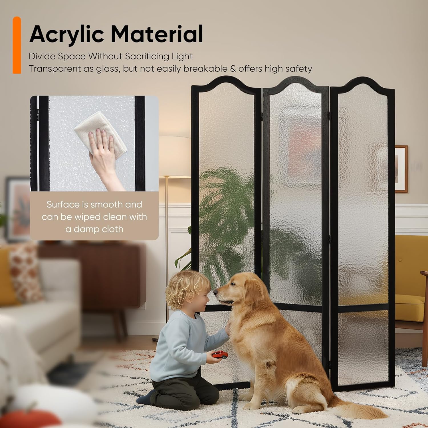3/4 Panel Acrylic Room Divider Privacy Screen Translucent Folding Partition