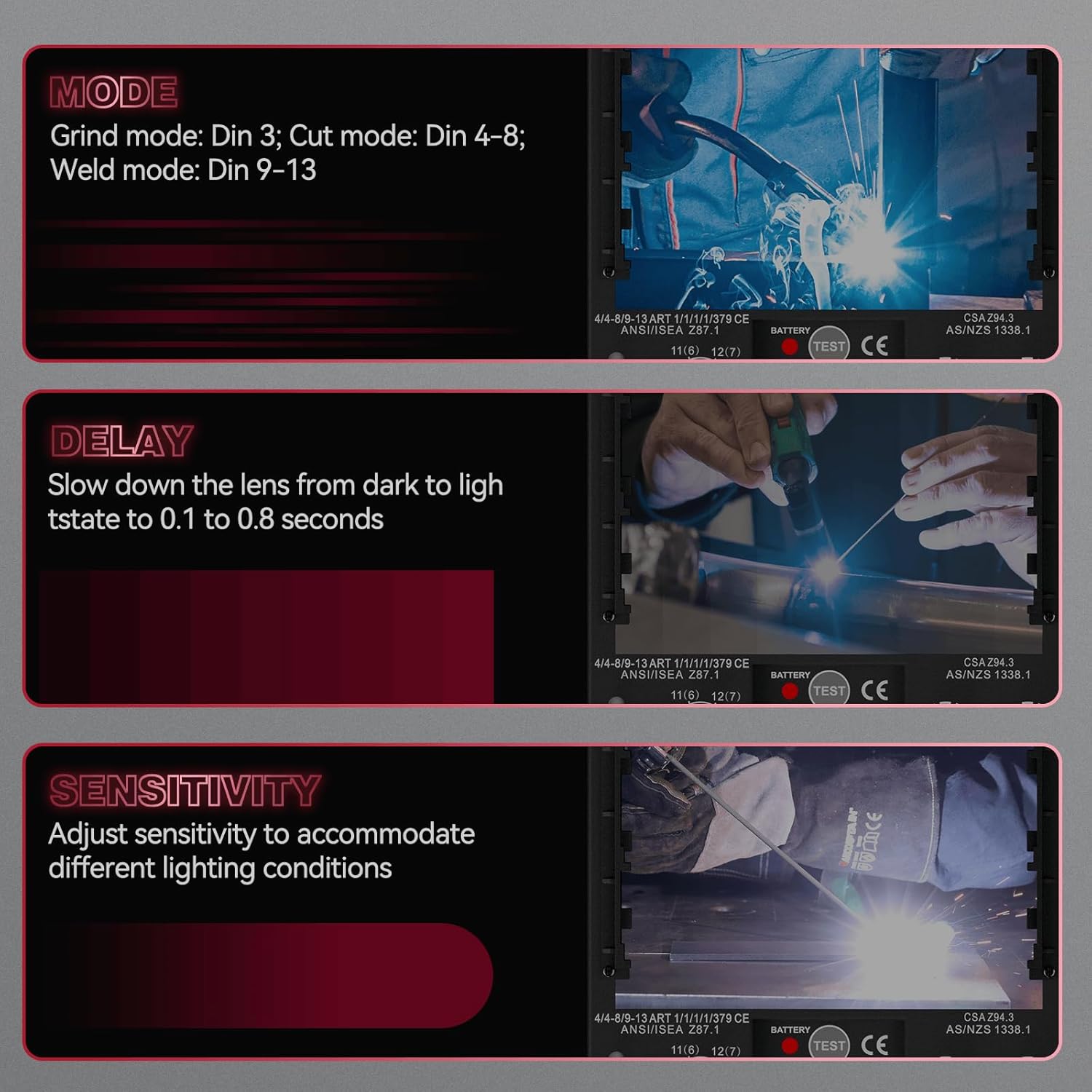 ARCCAPTAIN Internal Control Auto Darkening Welding Helmet, True Color Solar Powered Welding Hood with 4 Arc Sensors, Wide Shade 3/4-8/9-13 for ARC TIG MIG Welding Mask - Image 7