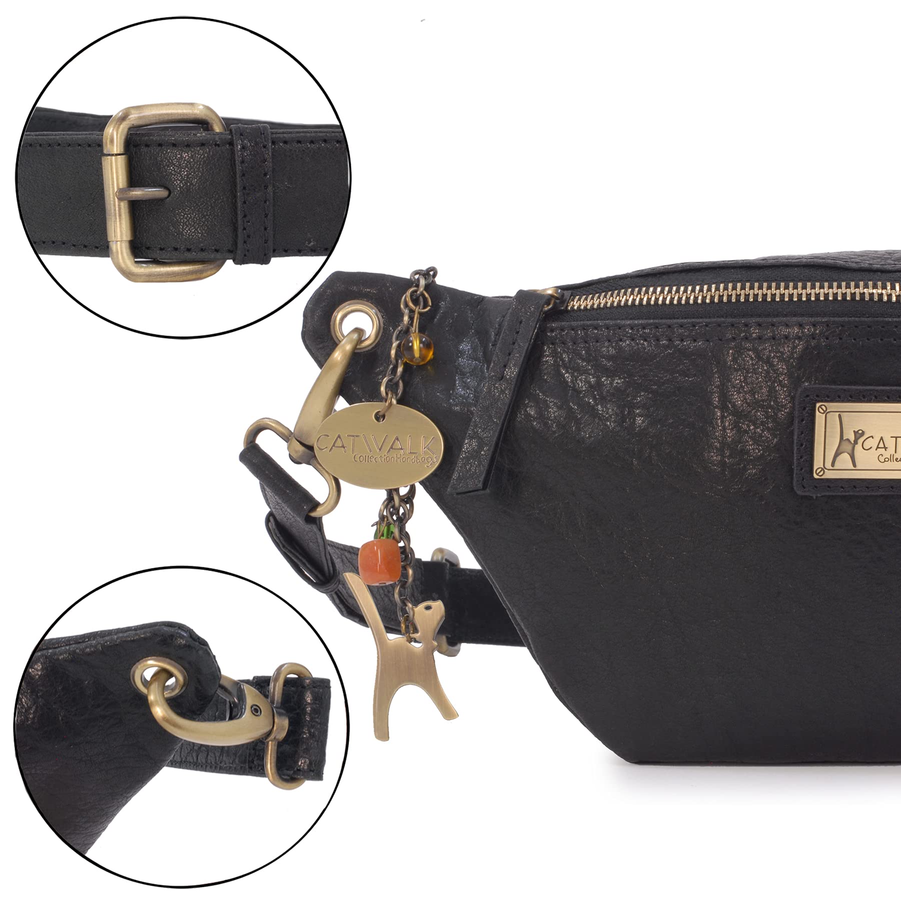 Catwalk Collection Handbags - Marsupio Donna Pelle - Borsa a Cintura per Festival o Viaggio - Borsello Piccolo - Cintura Regolabile - Ariana - Nero