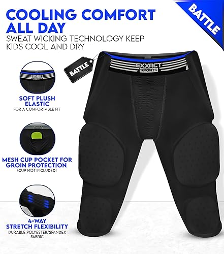 Miniatura 19 de Exxact Sports Battle - Faja de fútbol con 7 almohadillas para hombres y niños con bolsillo para tazas, pantalones cortos de compresión acolchados