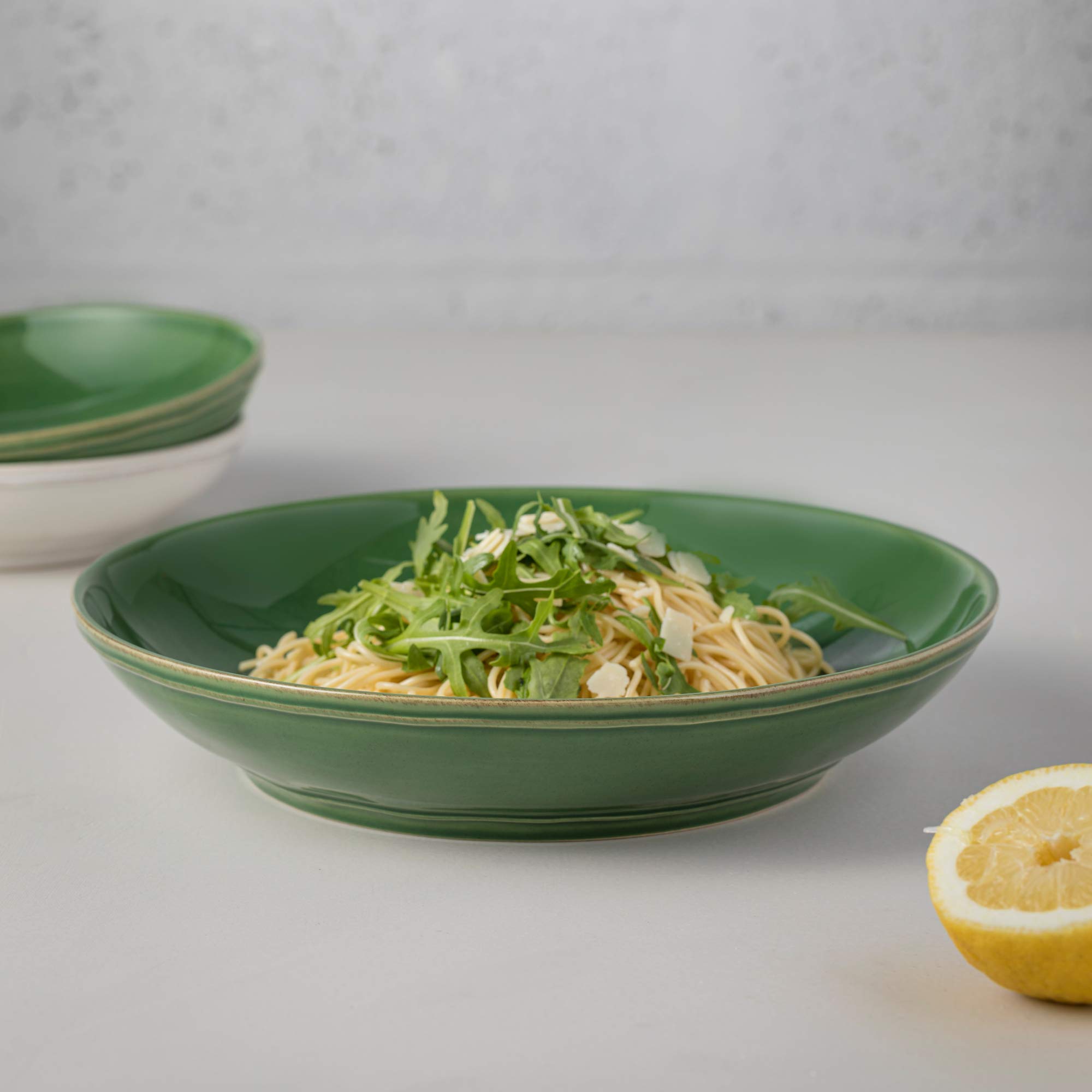 Casafina Ceramic Stoneware 13'' Pasta Serving Bowl - Fontana Collection, Forest Green | Microwave & Dishwasher Safe Dinnerware | Food Safe Glazing | Restaurant Quality Tableware