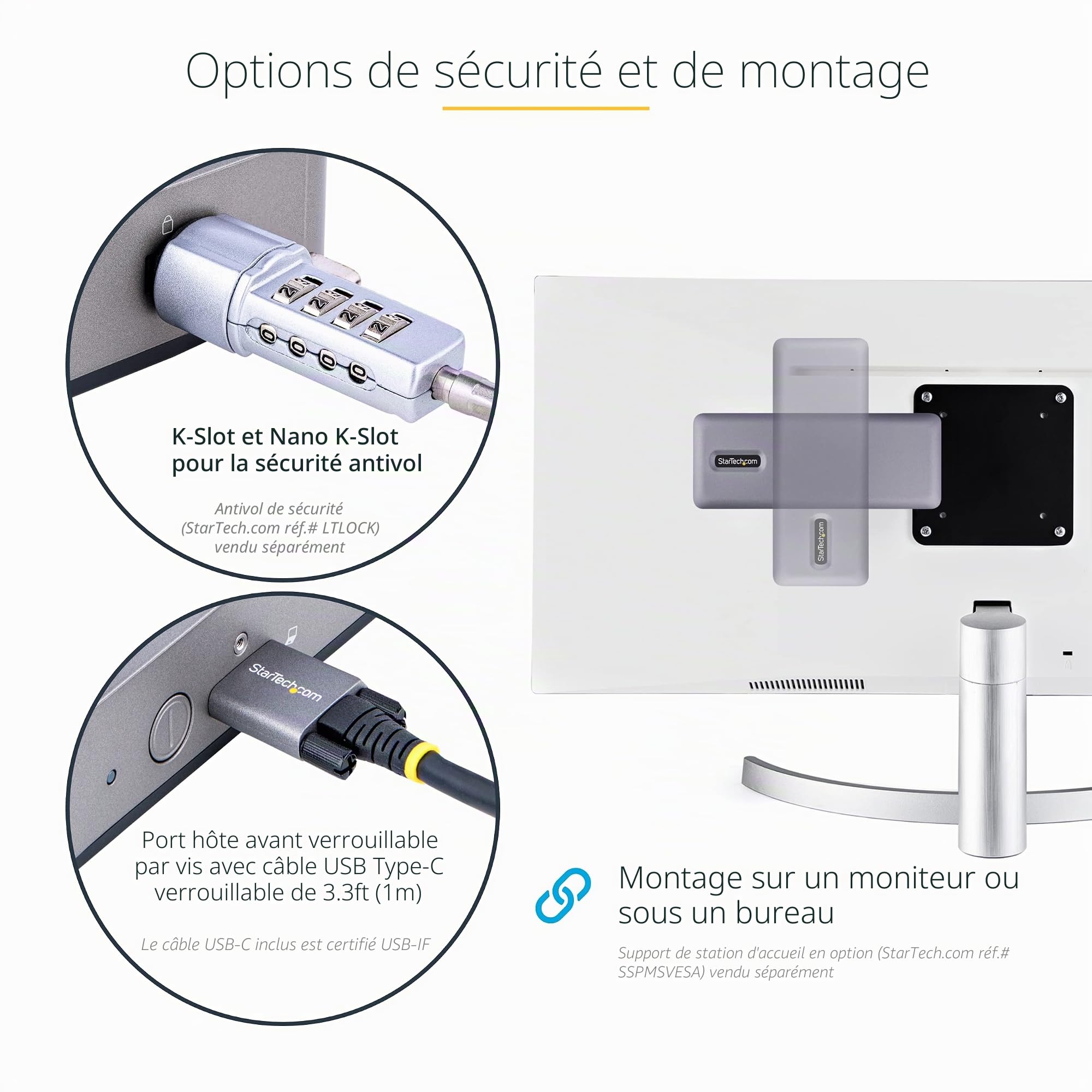 StarTech Dock USB-C Triple 4K30 Double 4K60 Chromebook, Hub 7 Ports, GbE | Station d'Accueil, Multi-Moniteur, HDMI DP, DP Alt Mode, 60W Power Delivery 3.0, Fente K, Audio
