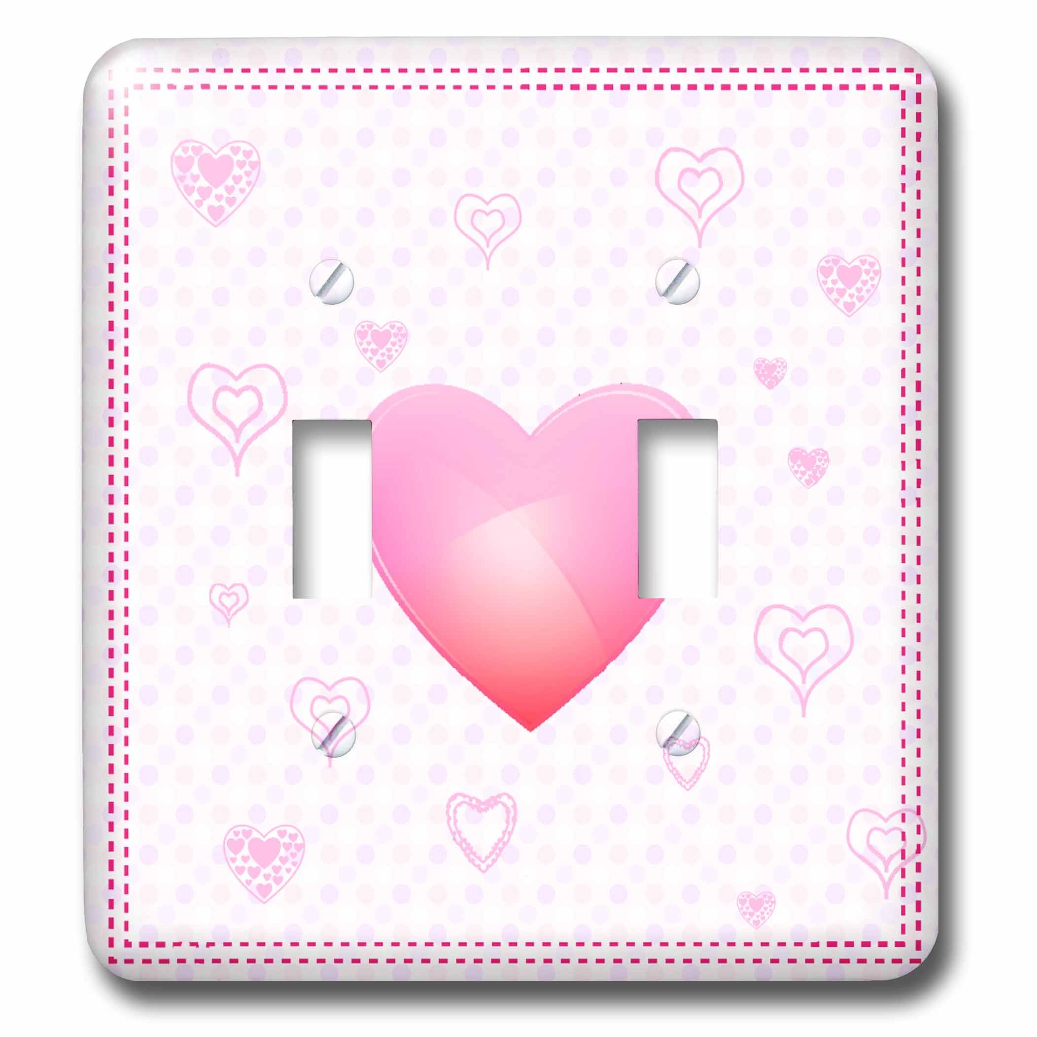 Interruptor doble 3dRose con diseño de corazones y lunares rosa para pared de casa
