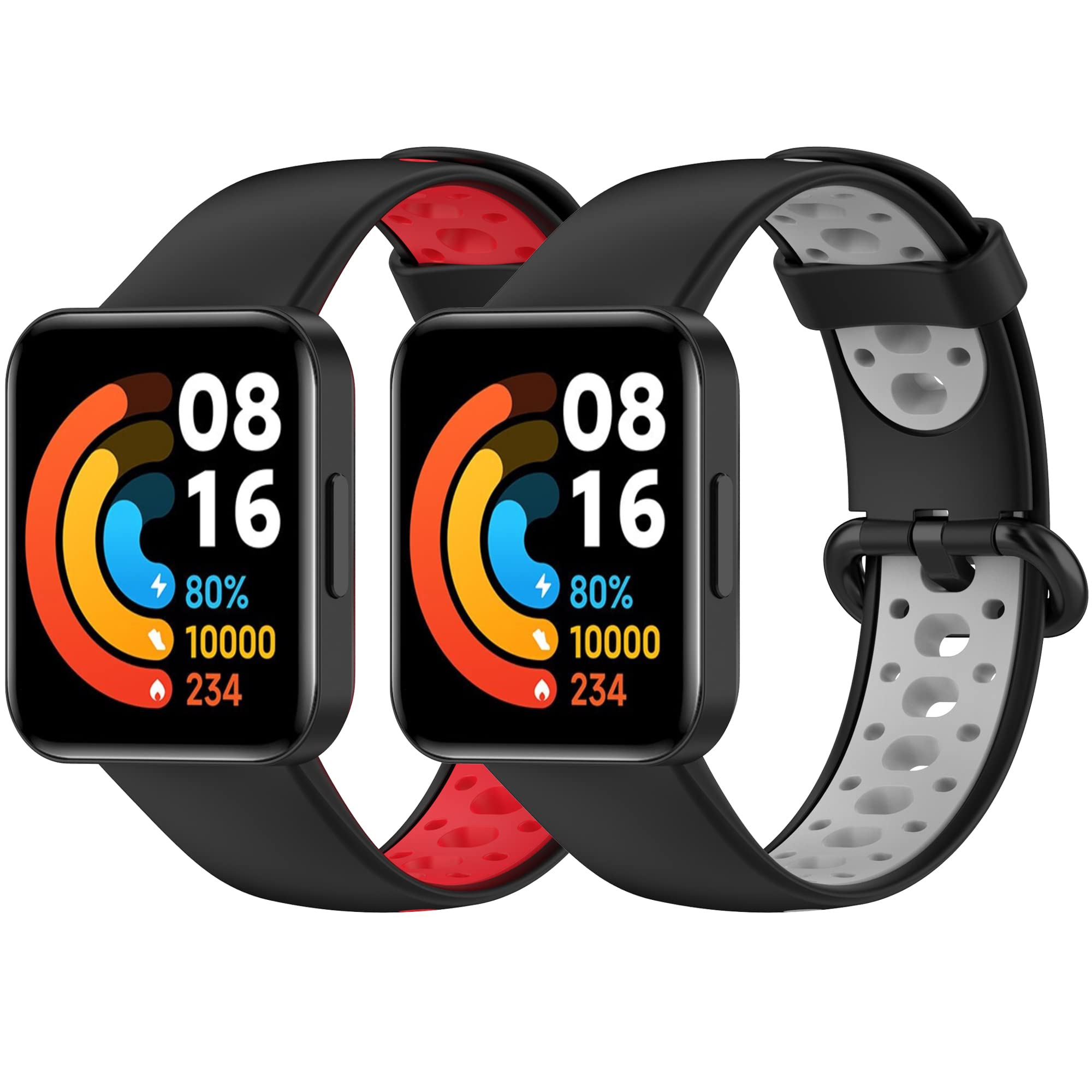 Bracelet en silicone compatible avec Xiaomi Mi Watch 2 Lite/Redmi Watch 2 pour homme et femme, bracelet de rechange pour montre Redmi Watch 2 (noir/rouge, noir/gris)