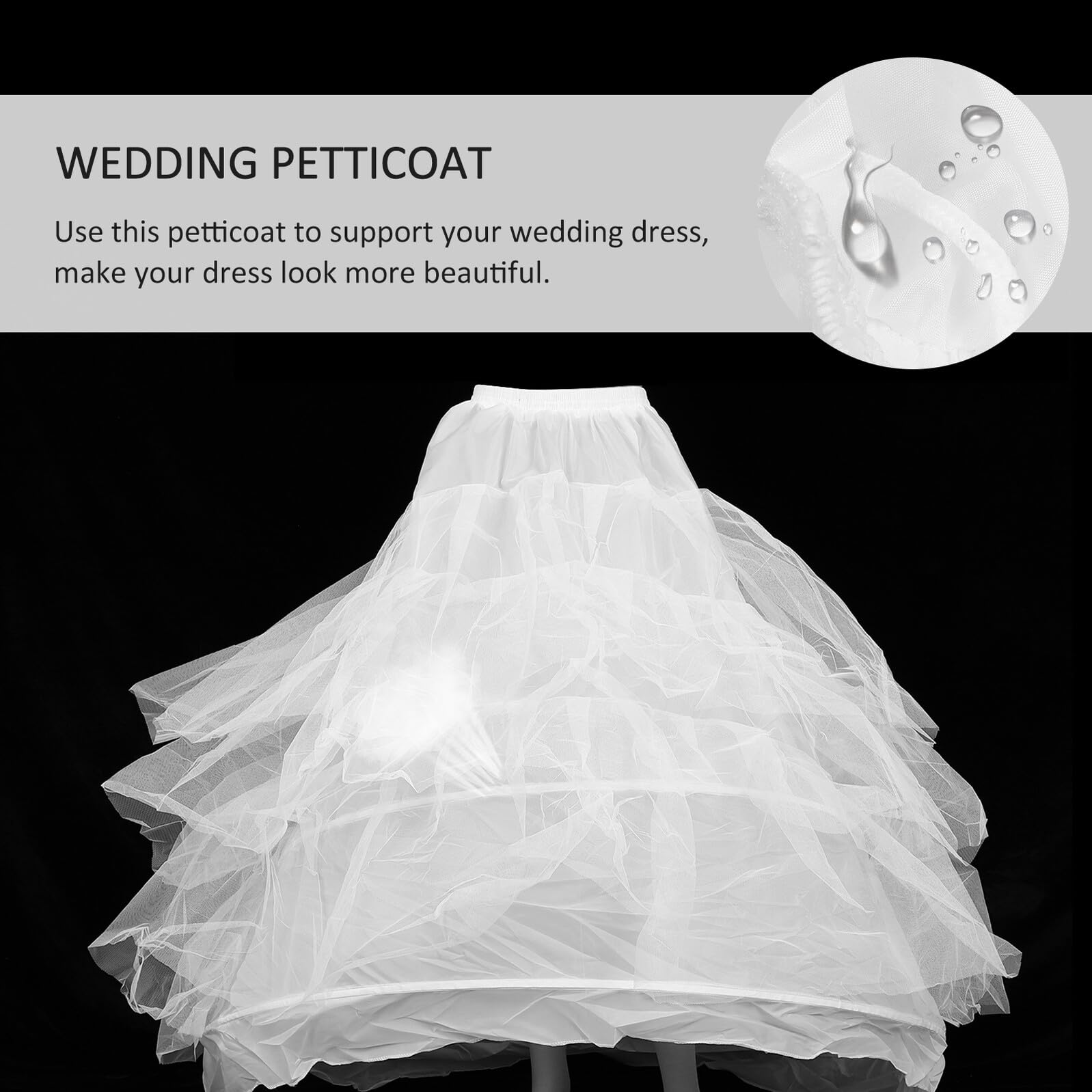 BESPORTBLE Brautkleid Unterrock Reifrock aus Acrylfasern, Bodenlang | Taillenumfang 60-110cm, Weiß, für Bühne und Hochzeit, Passend für Damen und Mädchen