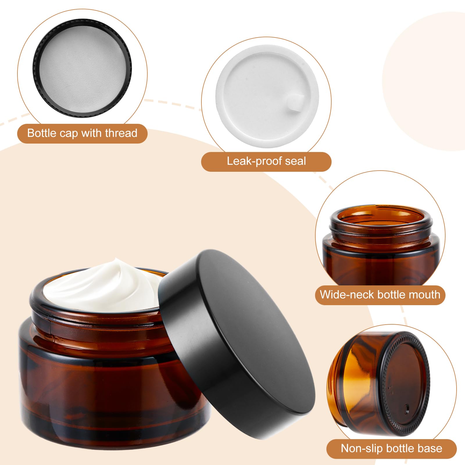 YAYODS Lot de 20 Pot en Verre Ambré 30 ml - Pot à Crème Vide avec Couvercle Hermétique et Opercule - Contenant Cosmétique Anti-UV pour Voyage et DIY Cosmétique Maison