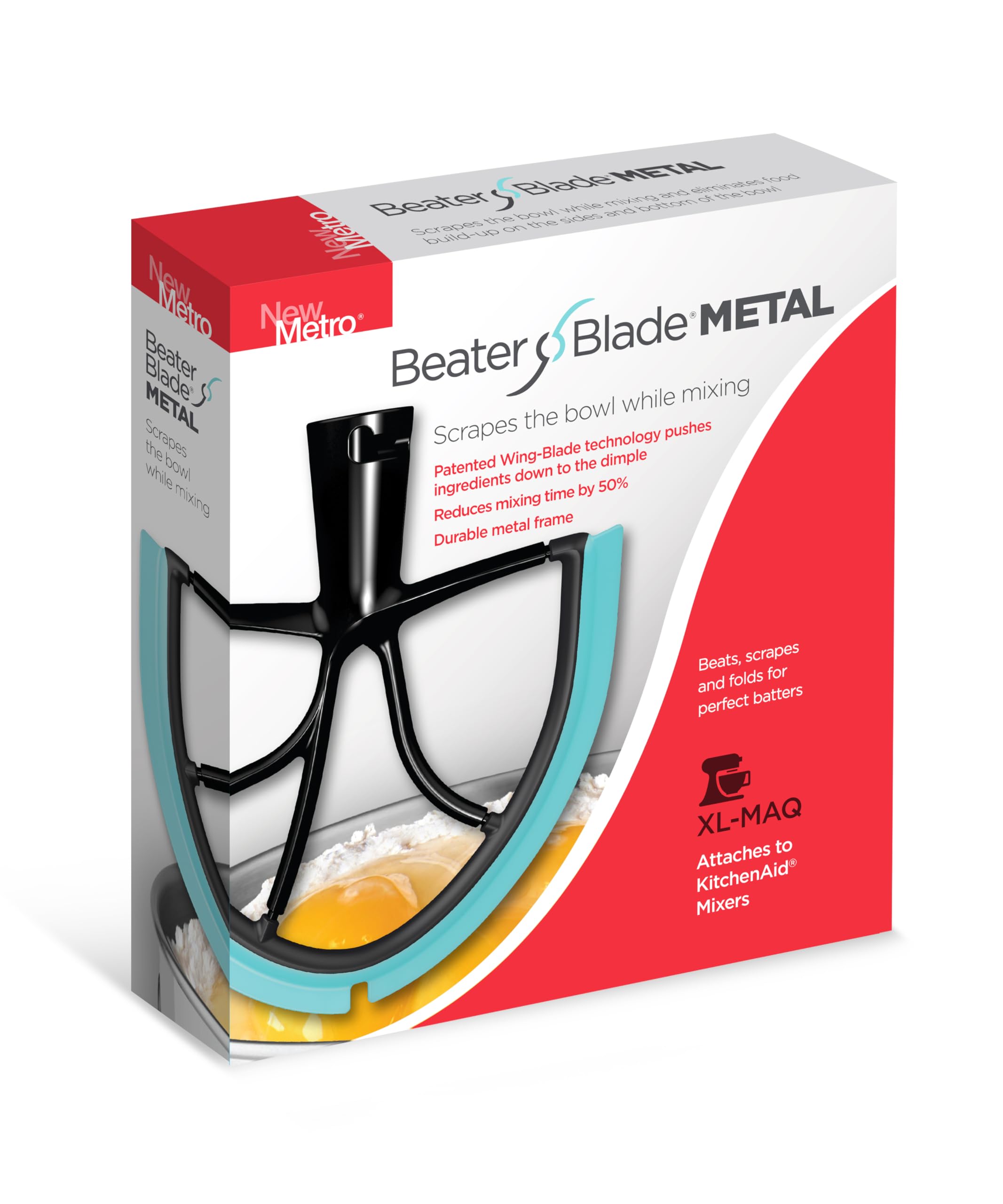 XL-MAX Metal Beater Blade, works with KitchenAid 5+, 6, 7, 8-Quart Stand Mixers, Aqua