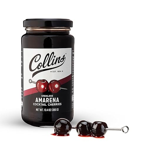 Collins Amarena Cherries in Jarabe  Guarnición premium para cócteles martinis Old Fashioned Manhattan postre de chocolate 135 onzas