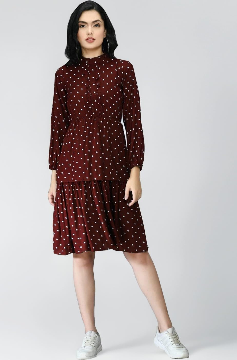 Leriya Fashion Women's Summer Slub Rayon Wrap Maxi Dress Casual Dote Printed High Neck Full Sleeve Ruffle Hem Split Beach Long Dresses