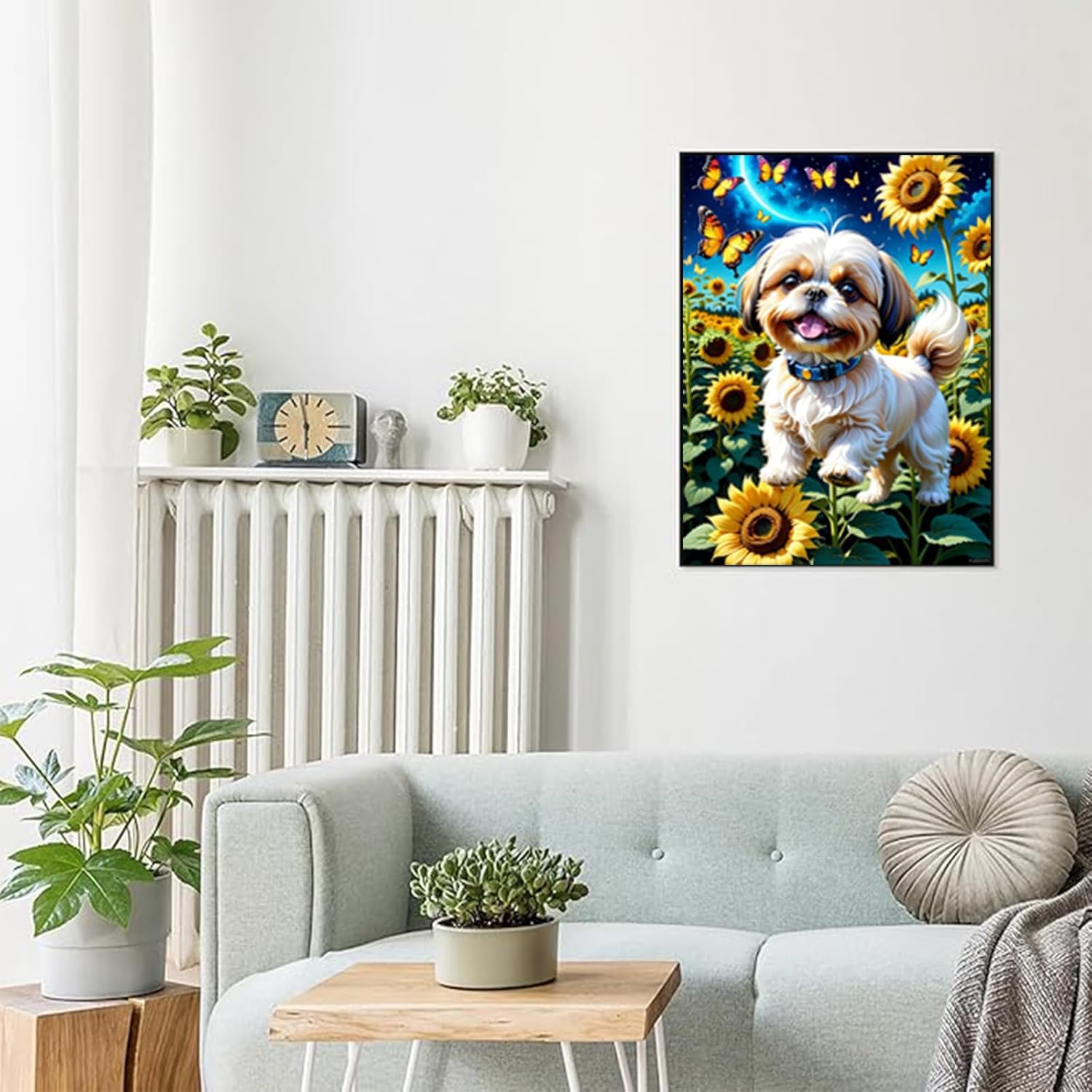 DIY Diamond Painting Kits for Adults, Sunflower Full Drill 5D DIY Shih Tzu Diamond Painting Art Kits, Colorful Animals Diamond Art, for Home Decoration and Room Wall Decor 12x16 inch