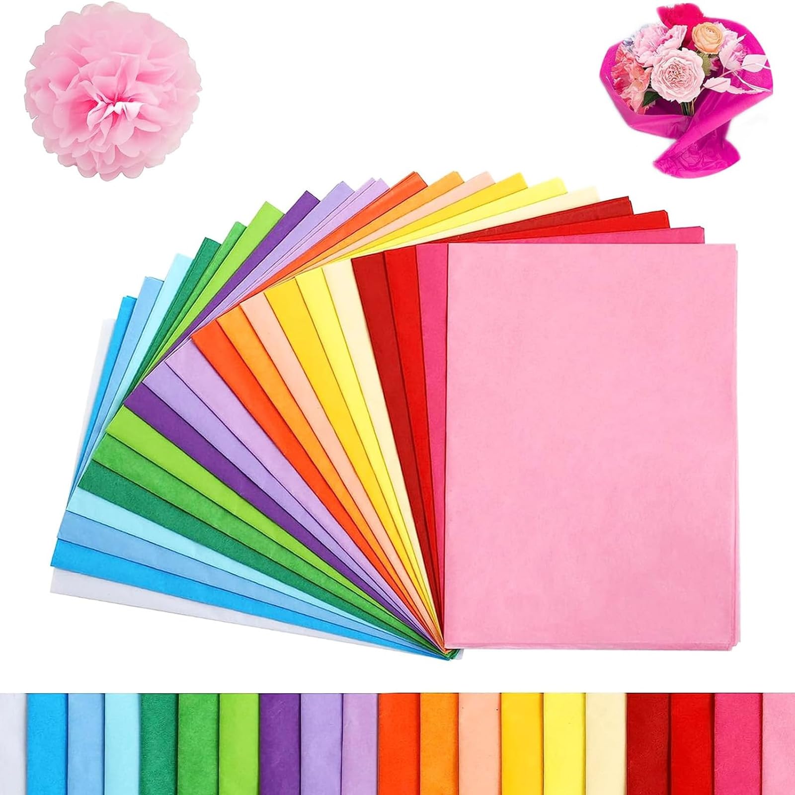 Papel de seda de colores, 100 hojas de papel de seda, papel de color transparente A4, 20 colores, hojas de papel de seda, papel de seda de colores para envolver regalos, manualidades y decoración