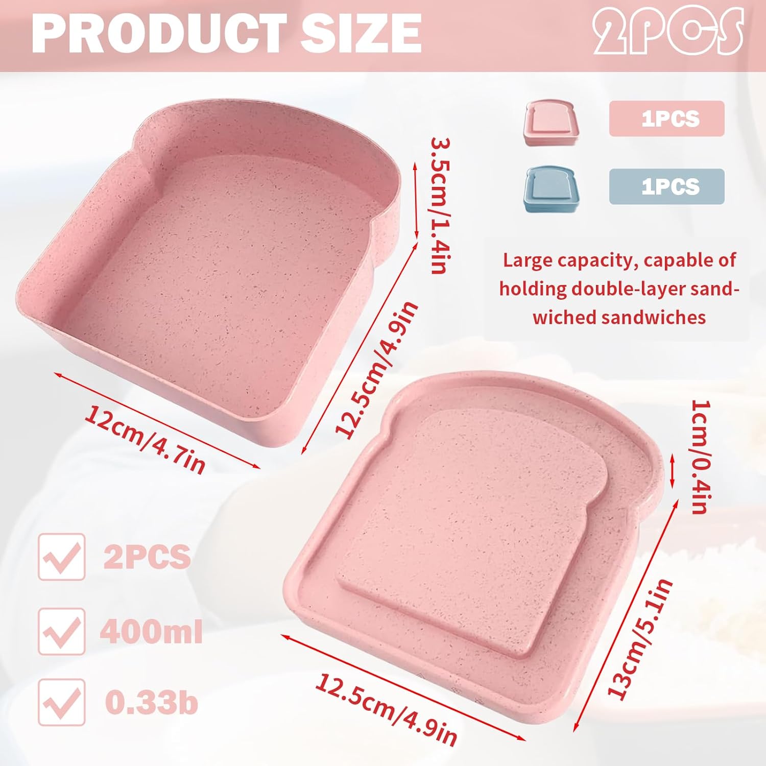 2pcs Sandwich Containers,Sandwich Box,Sandwich Containers For Lunch Boxes,Sandwich,Reusable Toast-Shaped Lunchbox, Bpa-Free Plastic Food Storage With Lid For Family Adult For Office,Camping - Image 2