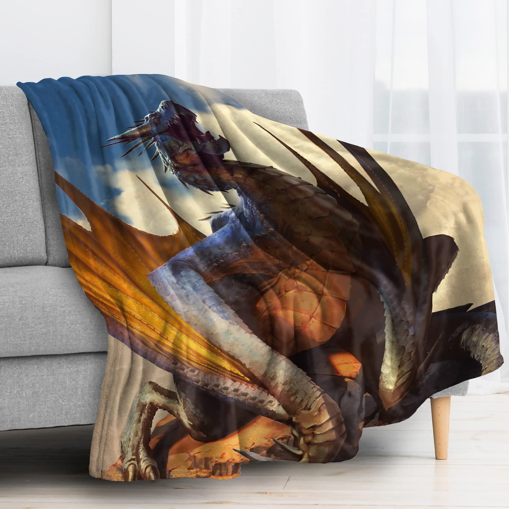 Couverture 1 personne dragon BUKITA en flanelle douce pour soirée cocooning au salon