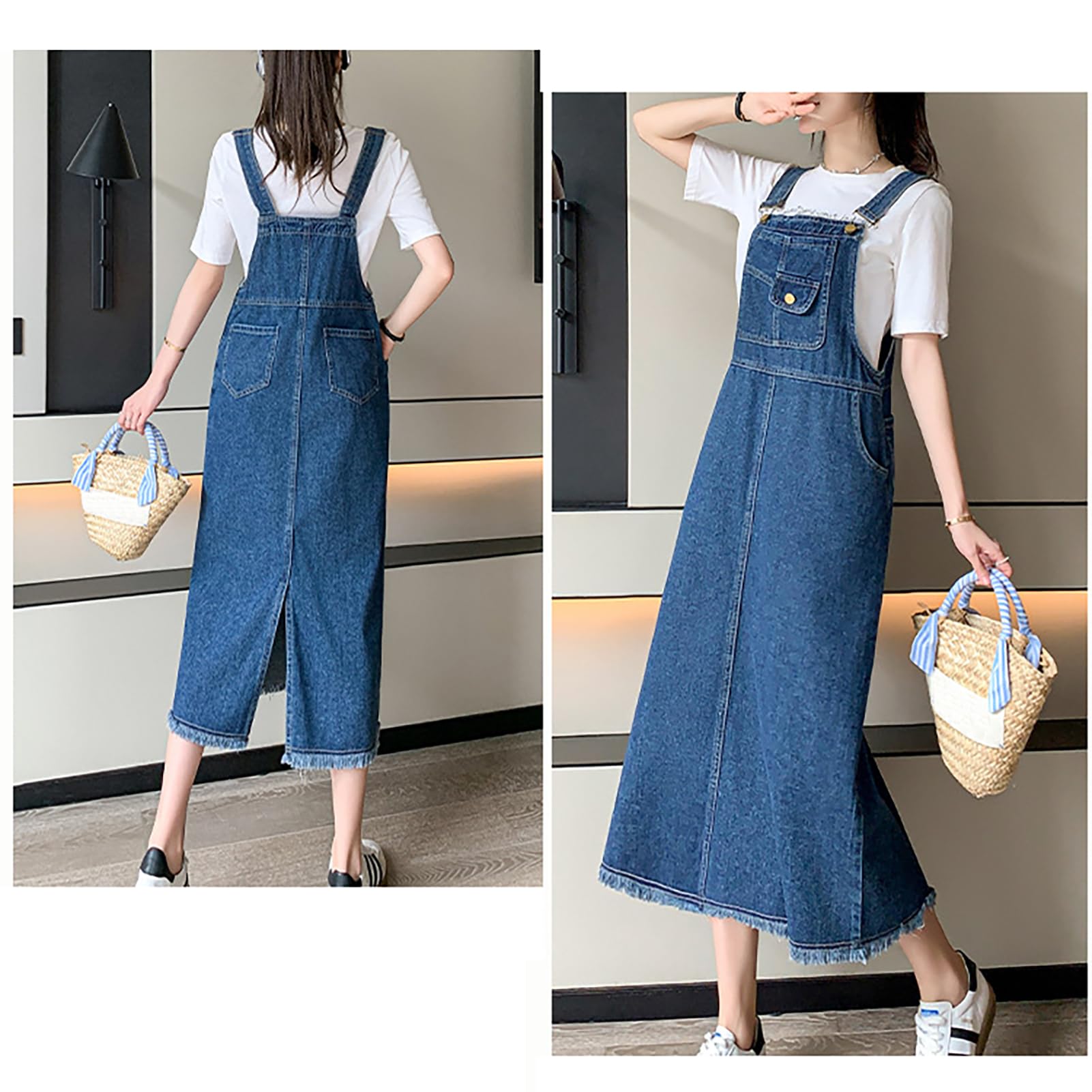 Femme Robe Salopette en Jean Casual Longue Robes en Denim Jeans Combinaiso Robe