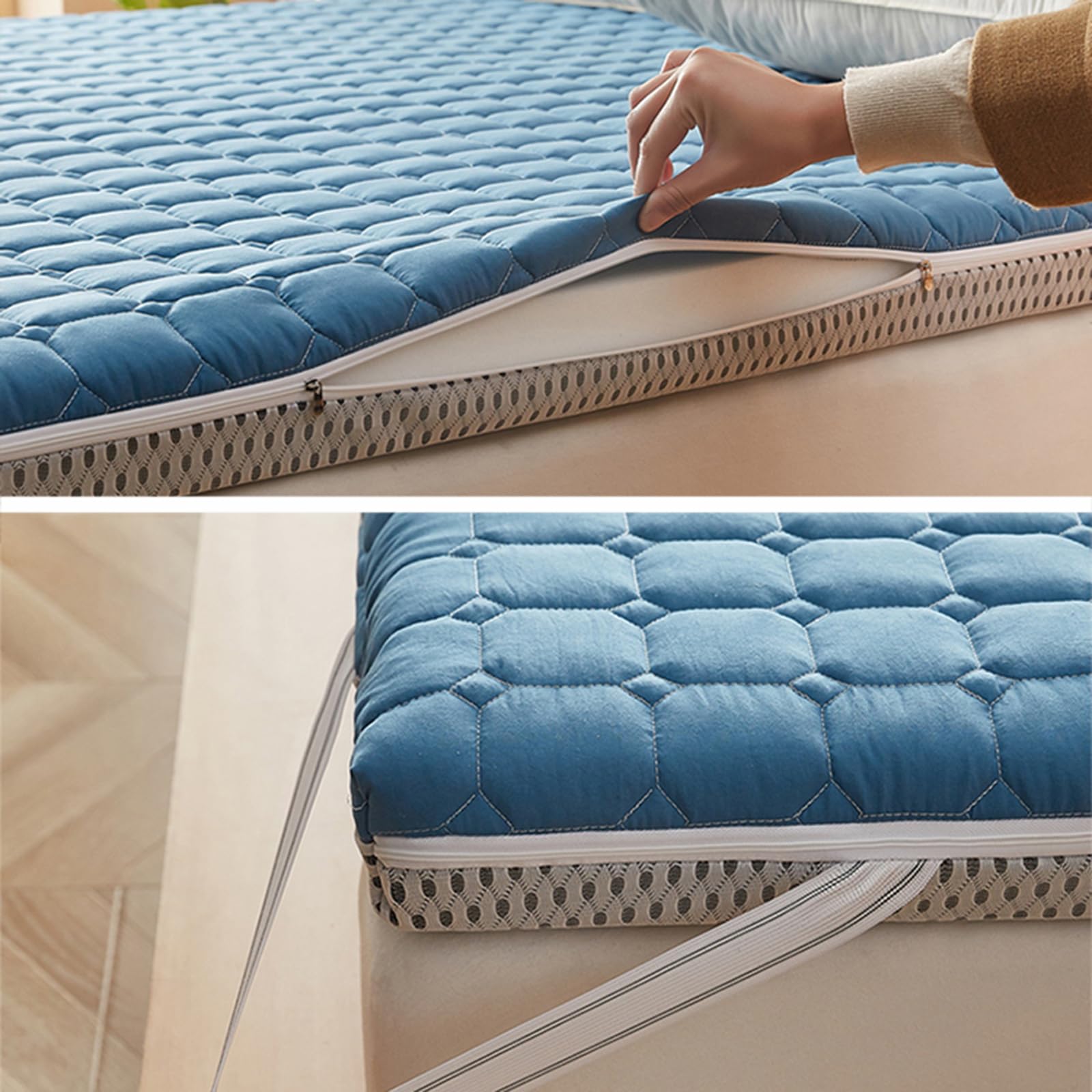 Épaissir Coton Housse de Protection pour Matelas, Housse de Futon Sol Japonaise avec Fermeture Éclair, Lavable Protege Matelas, Japonaise Housse de Matelas Futon de Sol,D,135x200cm/53x79in
