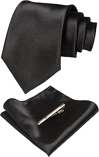 JEMYGINS Solid Color Tie and Pocket Square With Tie Clip Sets for Men
